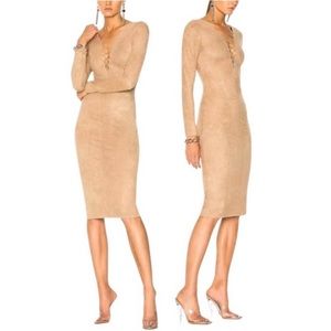 T by Alexander Wang Women's Stretch. Faux Suede Lace Up Midi Dress - Camel